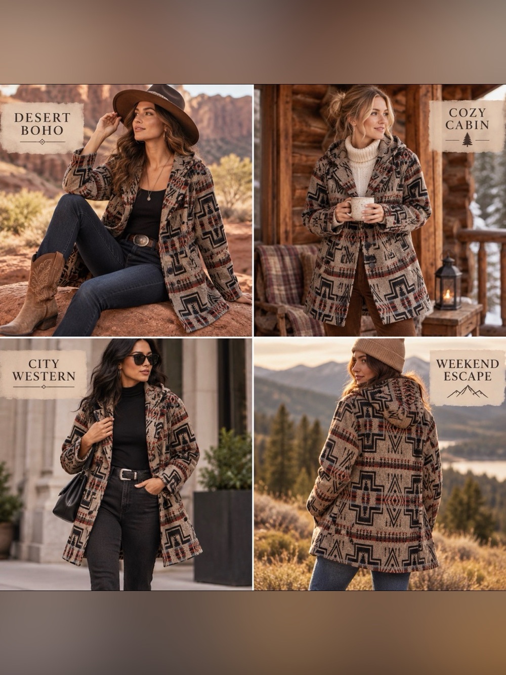 Mossimo Aztec Southwestern Tribal Hooded Button Wrap Jacket Women L Outdoor Walk